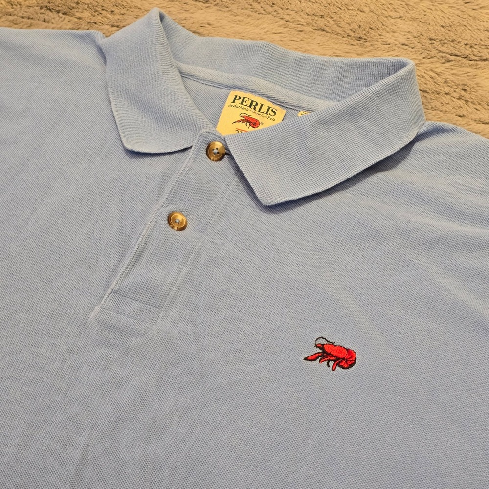 Perlis Authentic Crawfish Polo Shirt Mens 2XL Light Blue Peruvian Cotton Pique